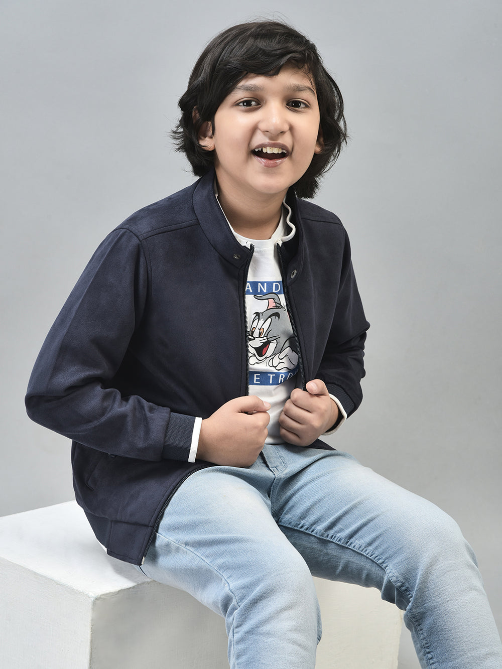 Navy Blue Suede Reversible Jacket-Boys Jackets-Crimsoune Club