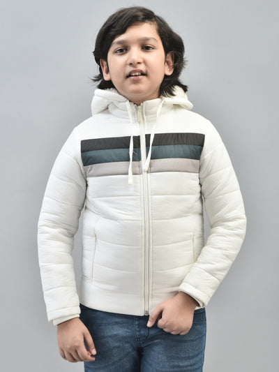 White Colourblocked Puffer Jacket With Hood-Boys Jackets-Crimsoune Club