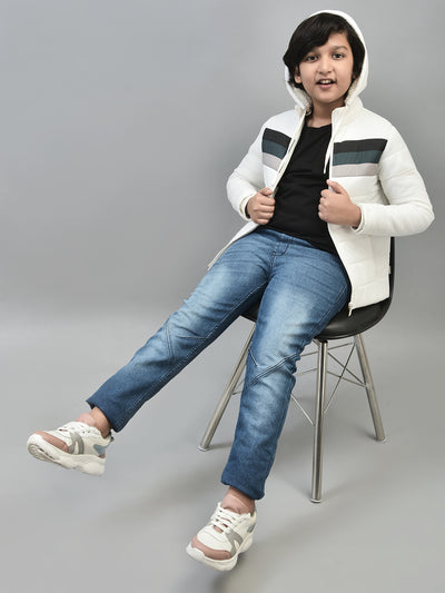 White Colourblocked Puffer Jacket With Hood-Boys Jackets-Crimsoune Club