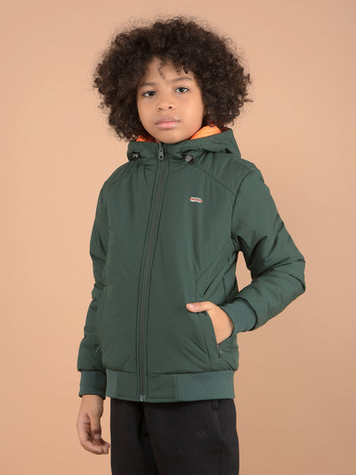 Green Reversible Hooded Neck Quilted Jacket-Boys Jackets-Crimsoune Club
