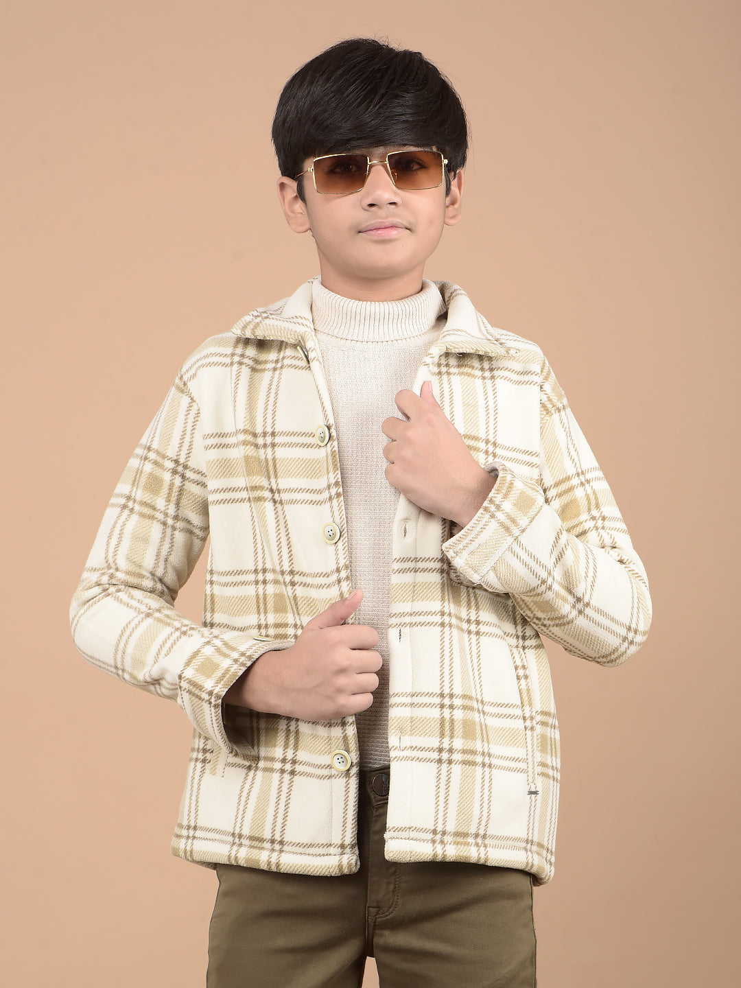Beige Checked Shacket-Boys Shackets-Crimsoune Club