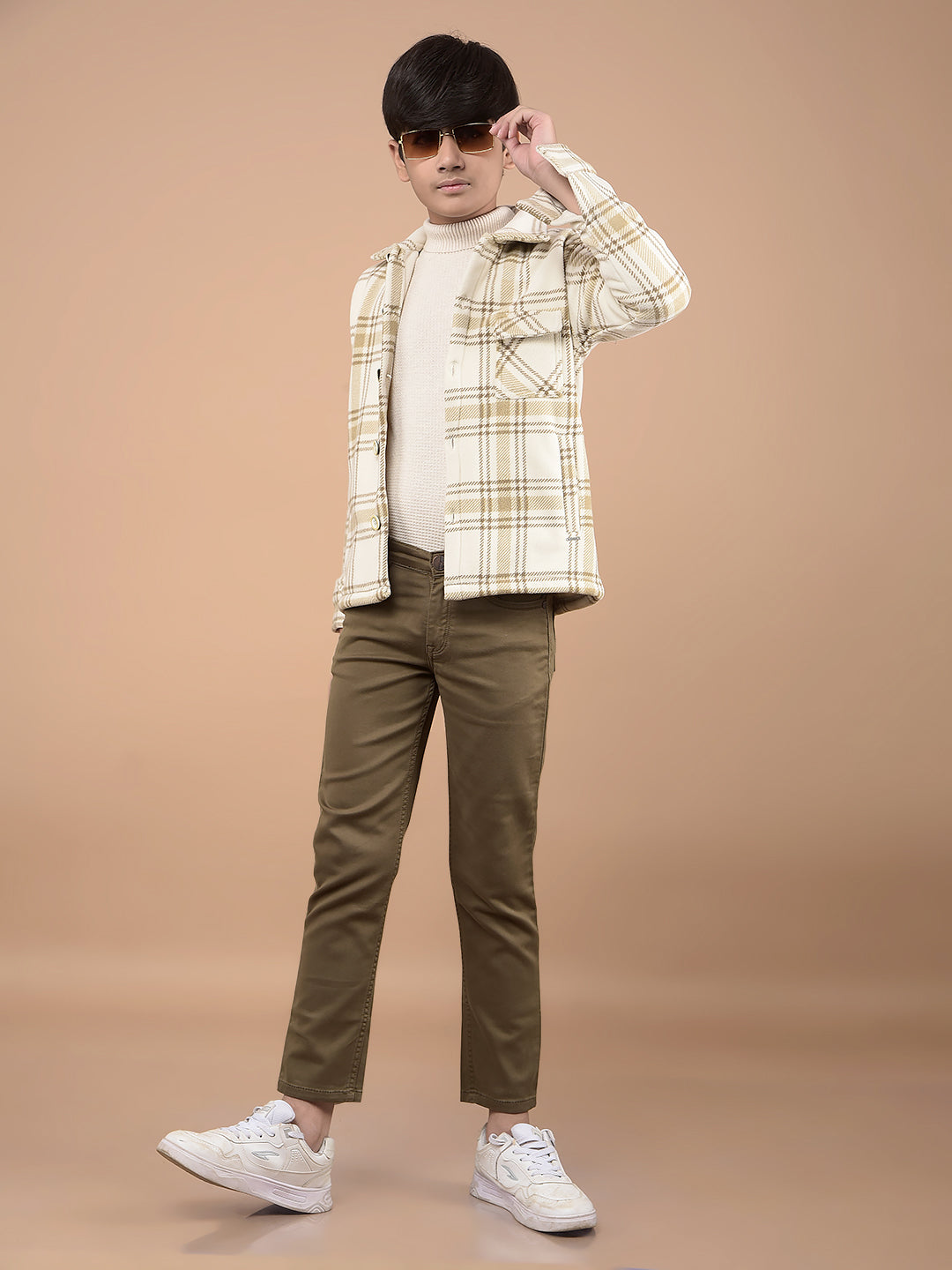 Beige Checked Shacket-Boys Shackets-Crimsoune Club