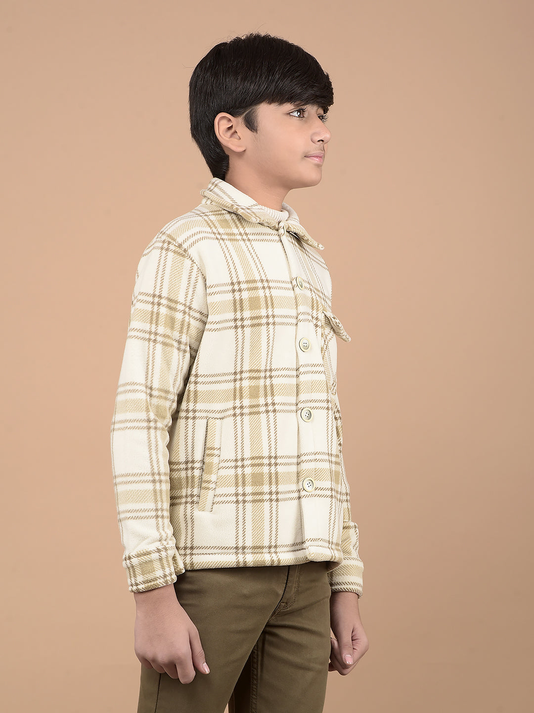 Beige Checked Shacket-Boys Shackets-Crimsoune Club