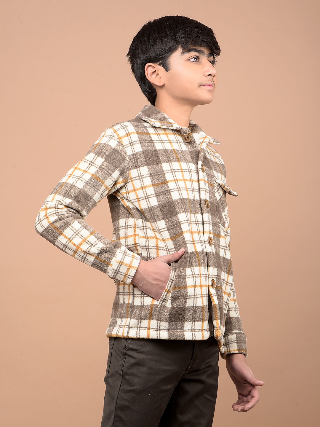 Brown Checked Shacket-Boys Shackets-Crimsoune Club