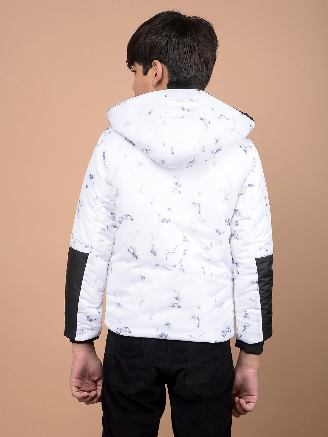 White Typographic Print Hooded Neck Puffer Jacket-Boys Jackets-Crimsoune Club