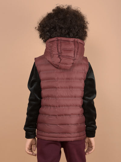 Wine Hooded Neck Padded Sleeveless Jacket-Boys Jackets-Crimsoune Club