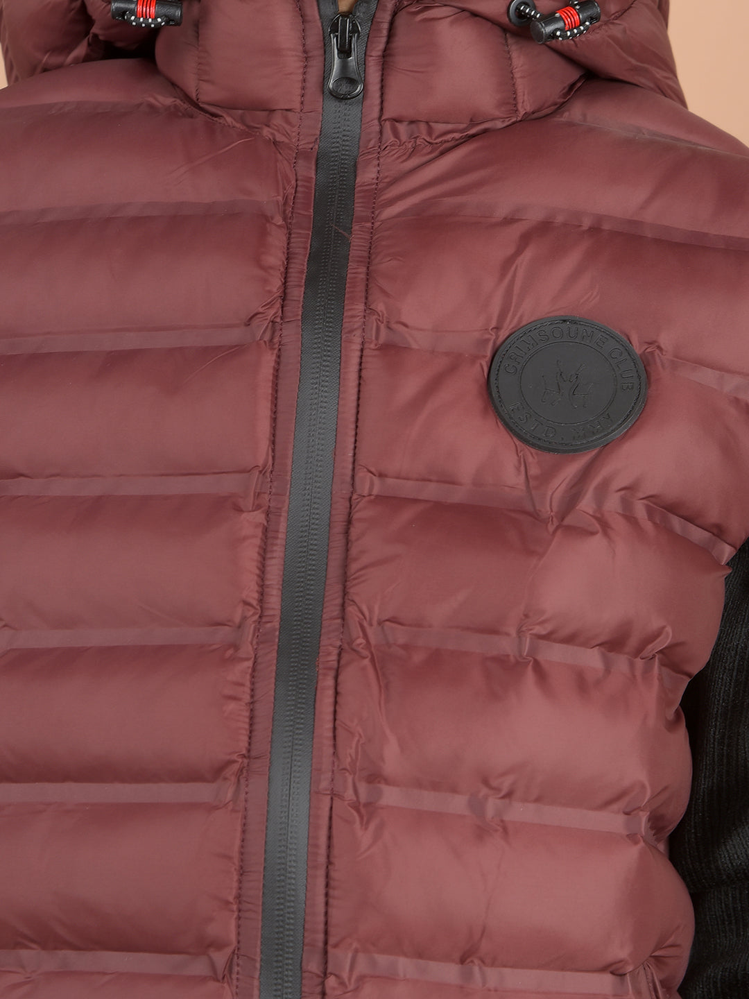 Wine Hooded Neck Padded Sleeveless Jacket-Boys Jackets-Crimsoune Club