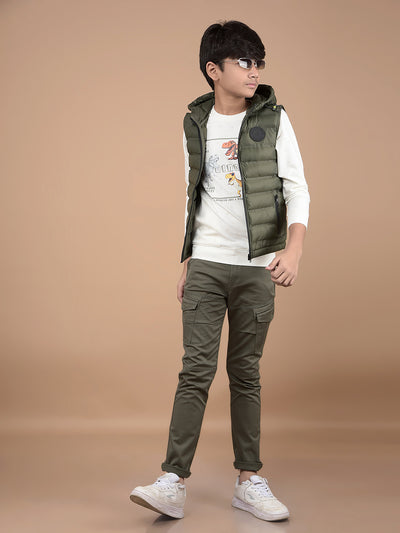 Green Hooded Neck 100% Nylon Sleeveless Puffer Jacket-Boys Jackets-Crimsoune Club