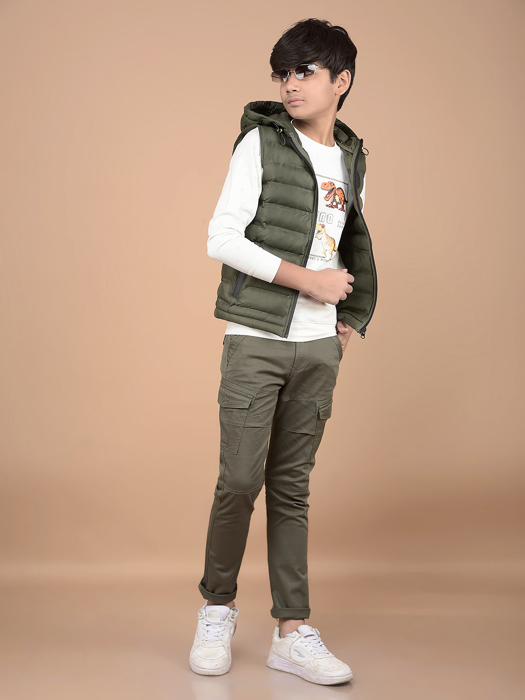 Green Hooded Neck 100% Nylon Sleeveless Puffer Jacket-Boys Jackets-Crimsoune Club