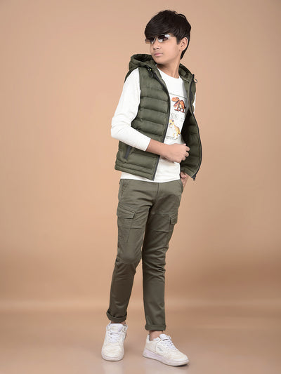 Green Hooded Neck 100% Nylon Sleeveless Puffer Jacket-Boys Jackets-Crimsoune Club