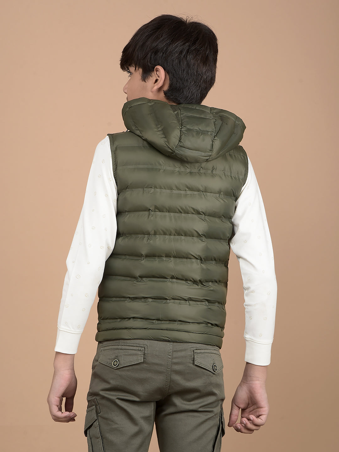 Green Hooded Neck 100% Nylon Sleeveless Puffer Jacket-Boys Jackets-Crimsoune Club