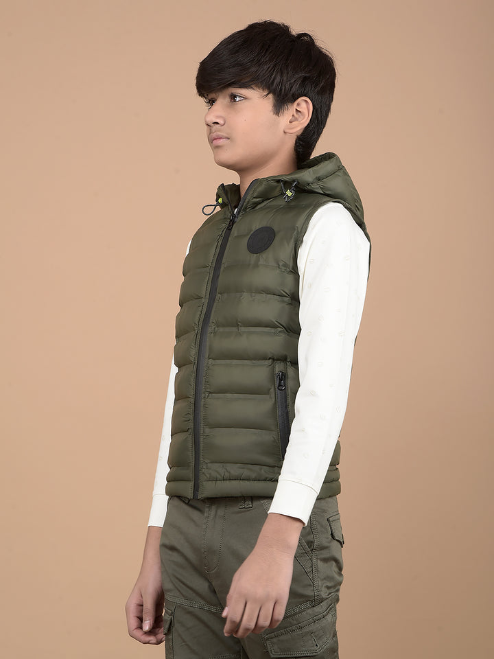 Green Hooded Neck 100% Nylon Sleeveless Puffer Jacket-Boys Jackets-Crimsoune Club