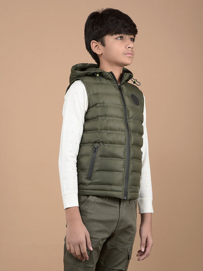 Green Hooded Neck 100% Nylon Sleeveless Puffer Jacket-Boys Jackets-Crimsoune Club