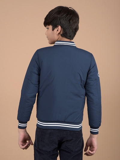 Navy Blue Typographic Print Bomber Jacket-Boys Jackets-Crimsoune Club