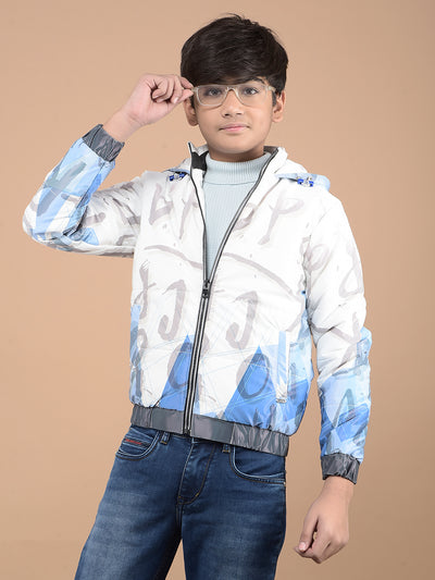 White Typographic Print Hooded Neck Puffer Jacket-Boys Jackets-Crimsoune Club