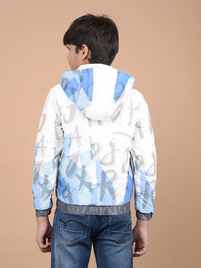 White Typographic Print Hooded Neck Puffer Jacket-Boys Jackets-Crimsoune Club