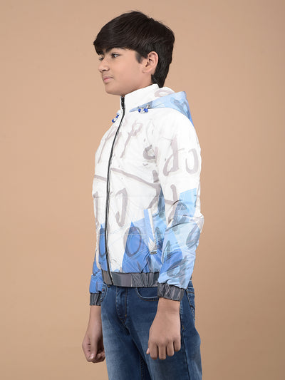White Typographic Print Hooded Neck Puffer Jacket-Boys Jackets-Crimsoune Club