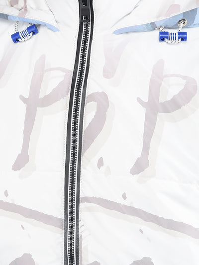 White Typographic Print Hooded Neck Puffer Jacket-Boys Jackets-Crimsoune Club