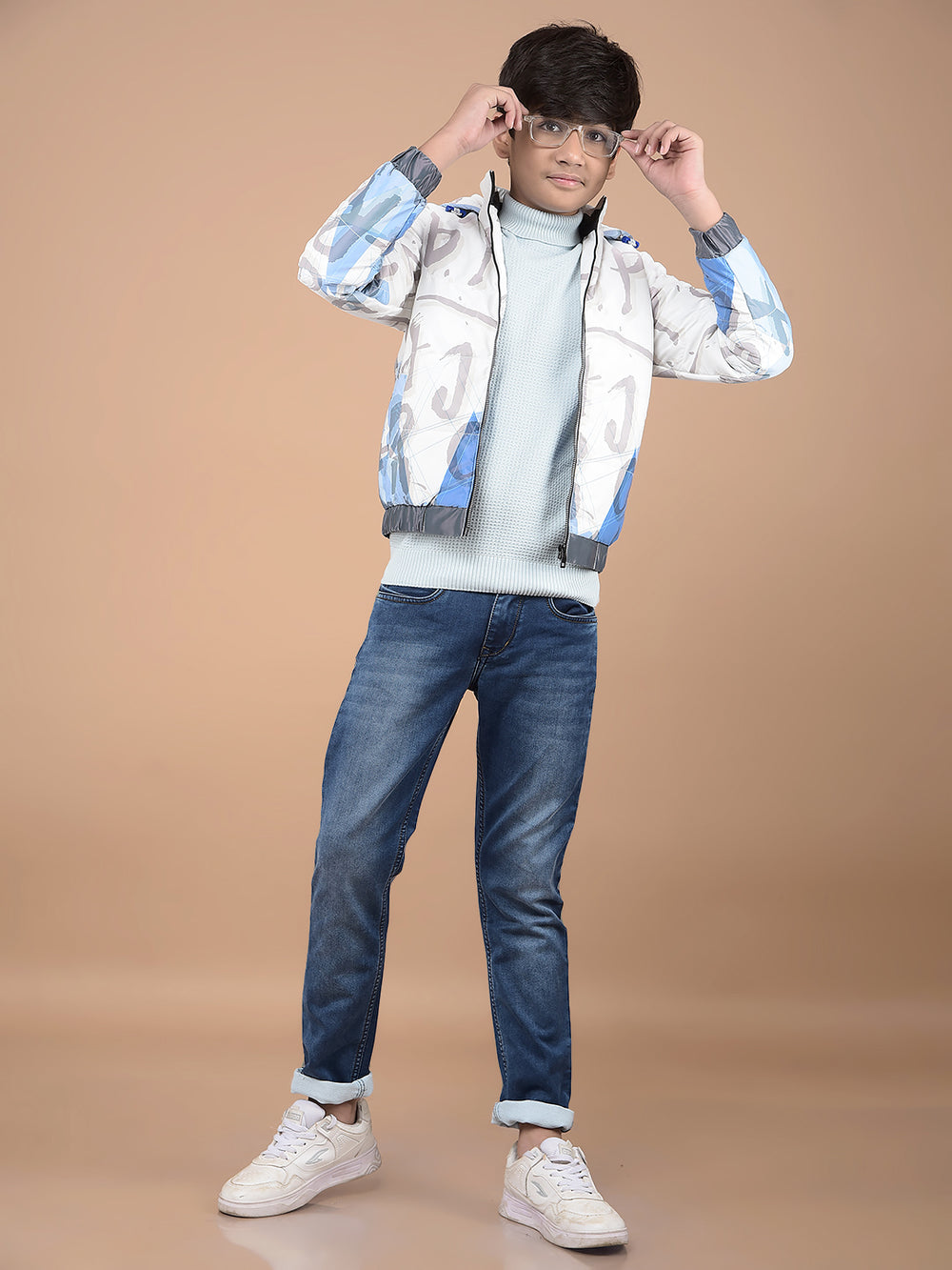 White Typographic Print Hooded Neck Puffer Jacket-Boys Jackets-Crimsoune Club