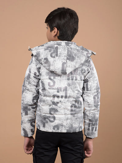 White Typographic Print Hooded Neck Puffer Jacket-Boys Jackets-Crimsoune Club