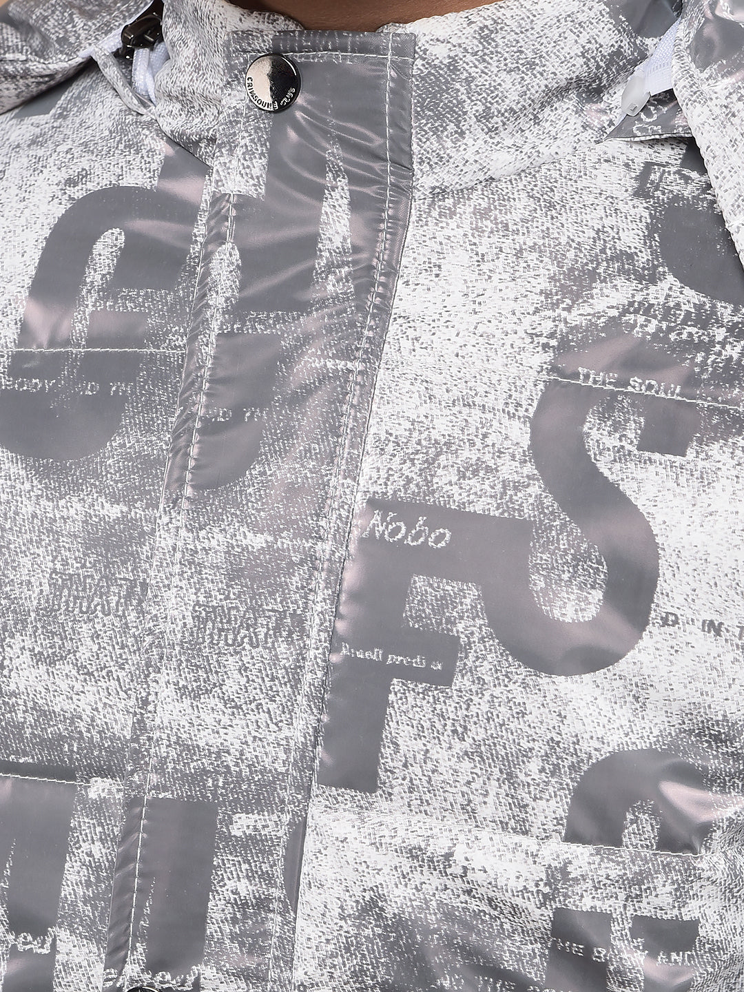 White Typographic Print Hooded Neck Puffer Jacket-Boys Jackets-Crimsoune Club