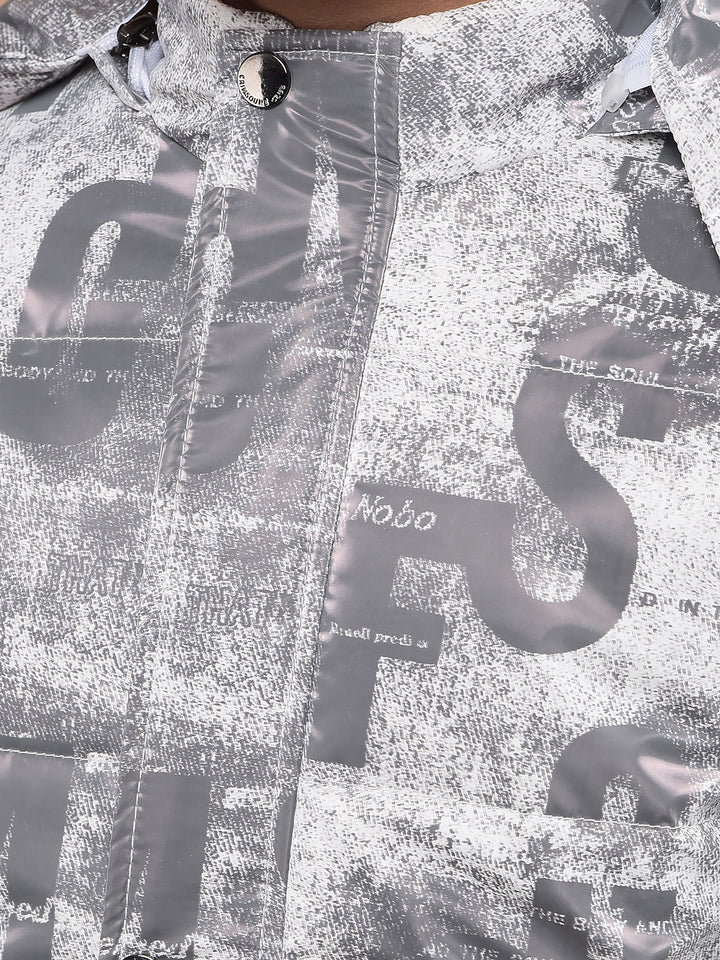 White Typographic Print Hooded Neck Puffer Jacket-Boys Jackets-Crimsoune Club
