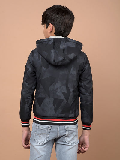 Navy Blue Printed Hooded Neck Bomber Jacket-Boys Jackets-Crimsoune Club