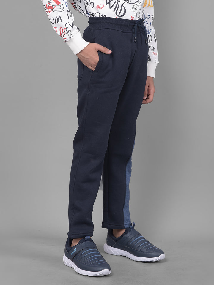 Navy Blue Printed Cotton Track Pants-Boys Lounge Pant-Crimsoune Club