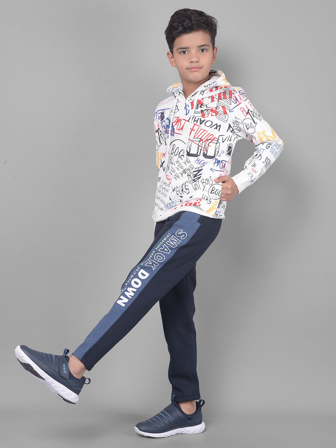Navy Blue Printed Cotton Track Pants-Boys Lounge Pant-Crimsoune Club
