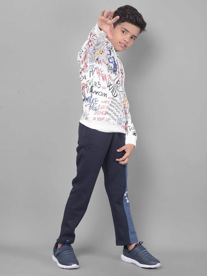 Navy Blue Printed Cotton Track Pants-Boys Lounge Pant-Crimsoune Club