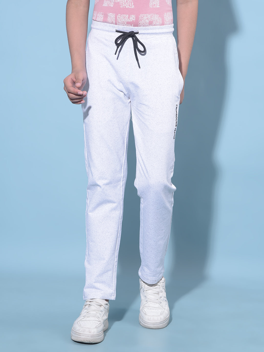 White Printed Trackpants-Boys Trackpants-Crimsoune Club