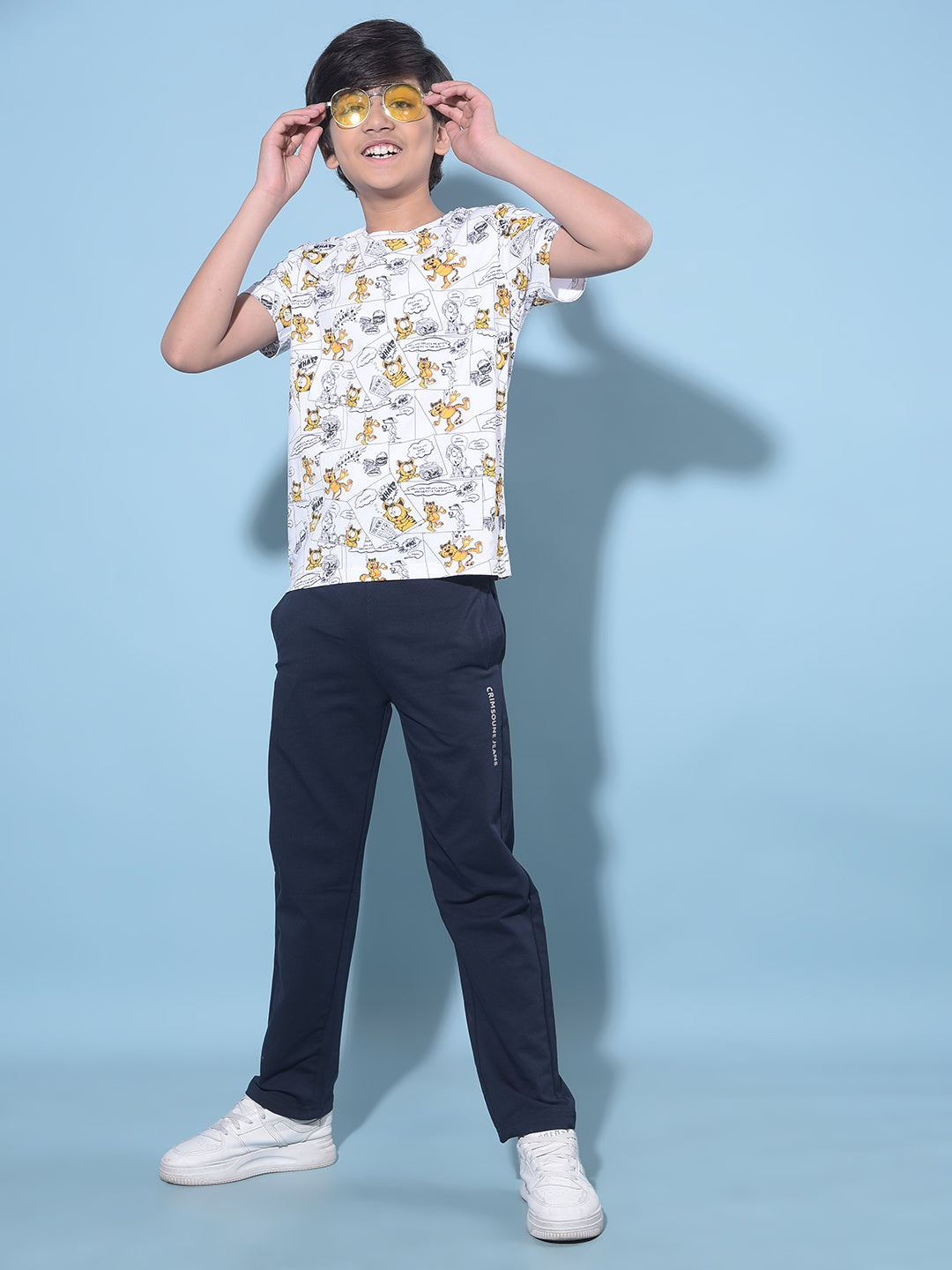 Navy Blue Printed Trackpants-Boys Trackpants-Crimsoune Club