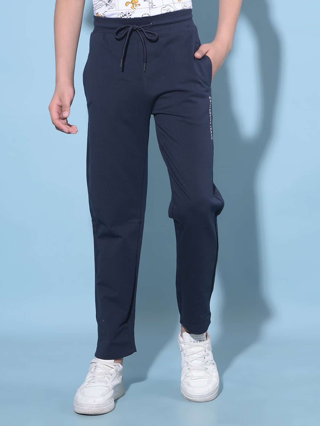 Navy Blue Printed Trackpants-Boys Trackpants-Crimsoune Club