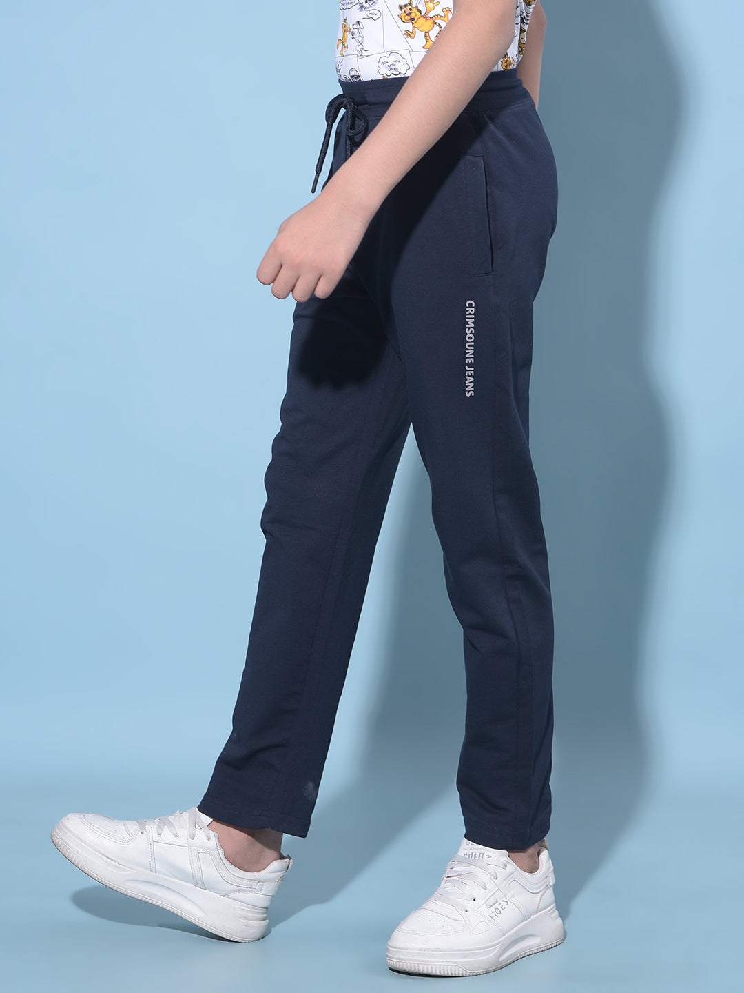 Navy Blue Printed Trackpants-Boys Trackpants-Crimsoune Club