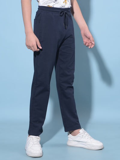 Navy Blue Printed Trackpants-Boys Trackpants-Crimsoune Club