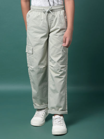Green 100% Cotton Cargo Trousers-Boys Trousers-Crimsoune Club