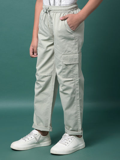 Green 100% Cotton Cargo Trousers-Boys Trousers-Crimsoune Club