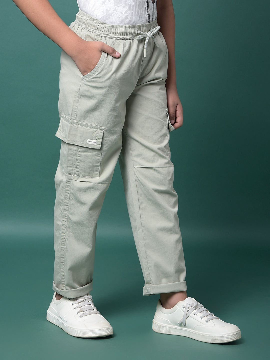 Green 100% Cotton Cargo Trousers-Boys Trousers-Crimsoune Club