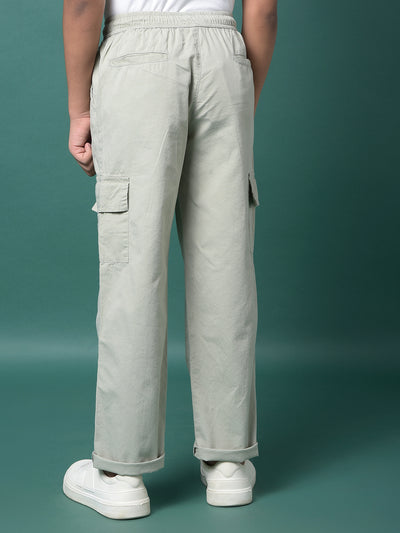 Green 100% Cotton Cargo Trousers-Boys Trousers-Crimsoune Club