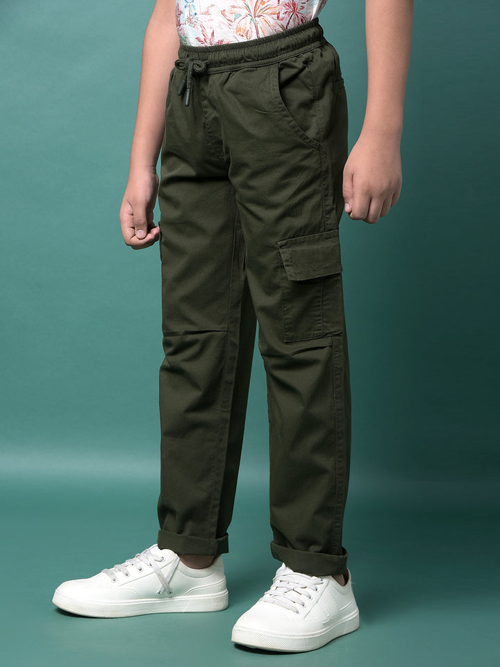 Olive 100% Cotton Cargo Trousers-Boys Trousers-Crimsoune Club