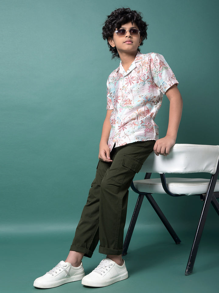 Olive 100% Cotton Cargo Trousers-Boys Trousers-Crimsoune Club