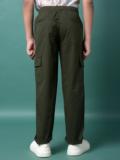 Olive 100% Cotton Cargo Trousers-Boys Trousers-Crimsoune Club