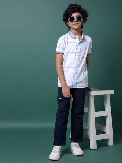 Navy Blue 100% Cotton Cargo Trousers-Boys Trousers-Crimsoune Club