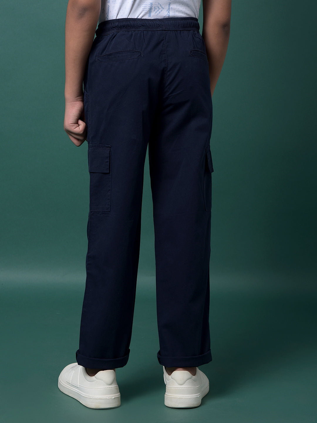 Navy Blue 100% Cotton Cargo Trousers-Boys Trousers-Crimsoune Club