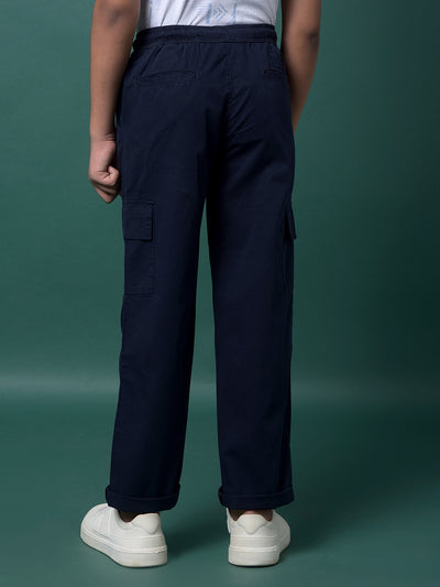 Navy Blue 100% Cotton Cargo Trousers-Boys Trousers-Crimsoune Club