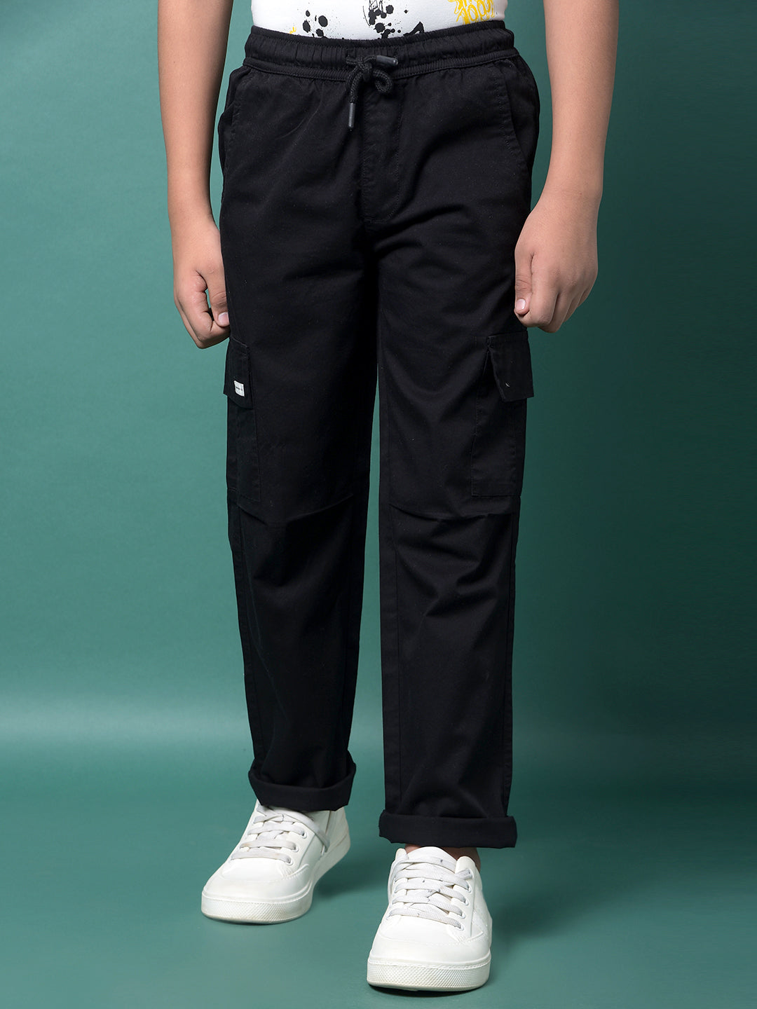 Black 100% Cotton Cargo Trousers-Boys Trousers-Crimsoune Club