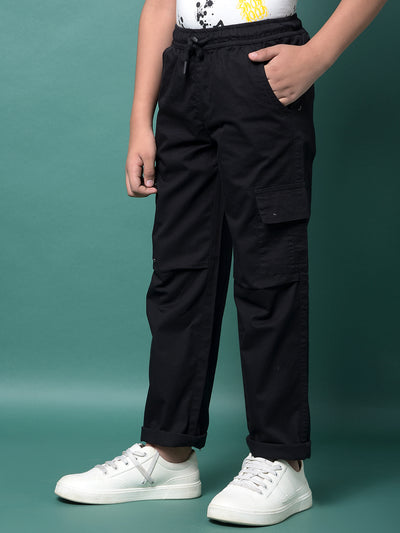 Black 100% Cotton Cargo Trousers-Boys Trousers-Crimsoune Club