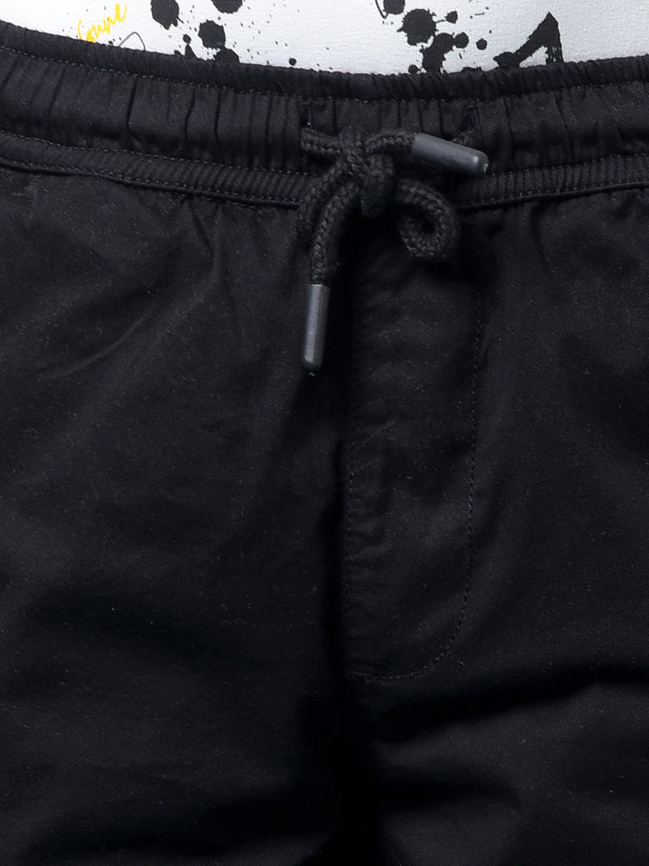 Black 100% Cotton Cargo Trousers-Boys Trousers-Crimsoune Club