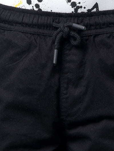 Black 100% Cotton Cargo Trousers-Boys Trousers-Crimsoune Club