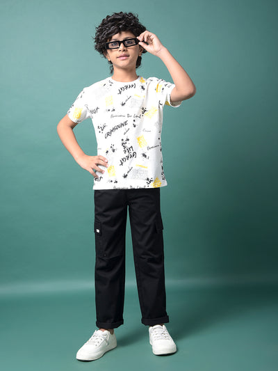 Black 100% Cotton Cargo Trousers-Boys Trousers-Crimsoune Club